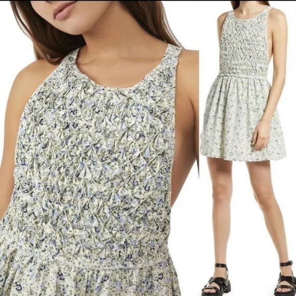 Free People Blue and Cream Mini Dress - Picture 1 of 7